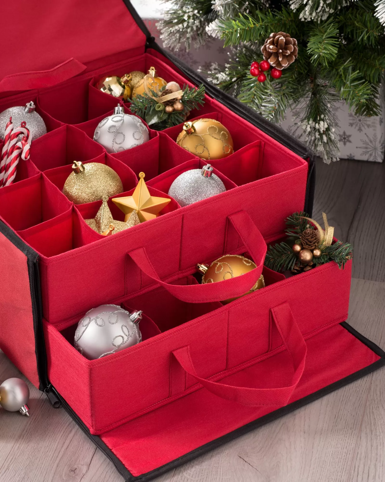 WeRChristmas Storage Bags | Storage Bags^32 Piece Decoration And Ornament Storage Box, Red, 40 Cm