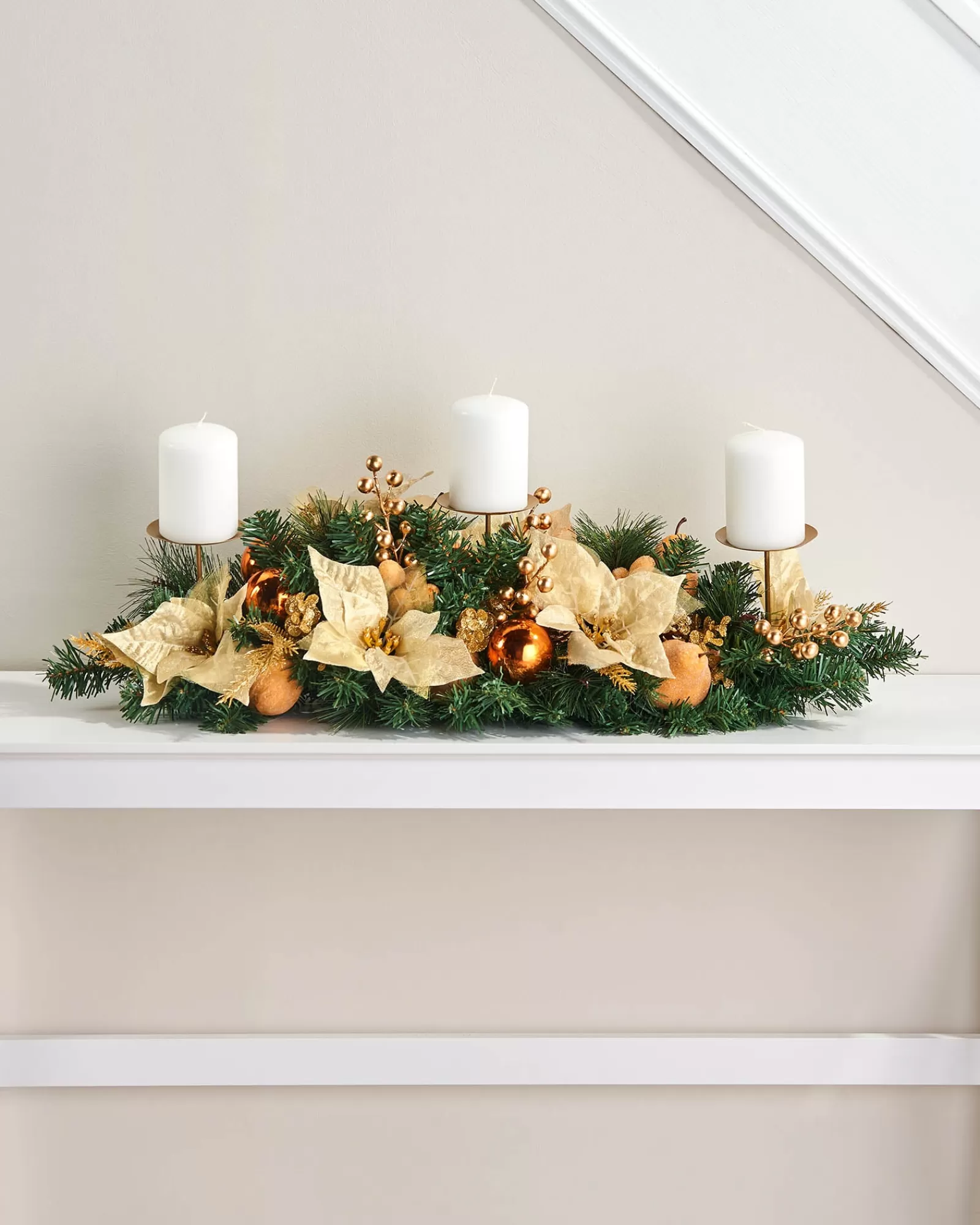 WeRChristmas Table Decorations | Candle Holder Garlands^3 Pillar Decorated Garland Candle Holder, Copper, 76 Cm
