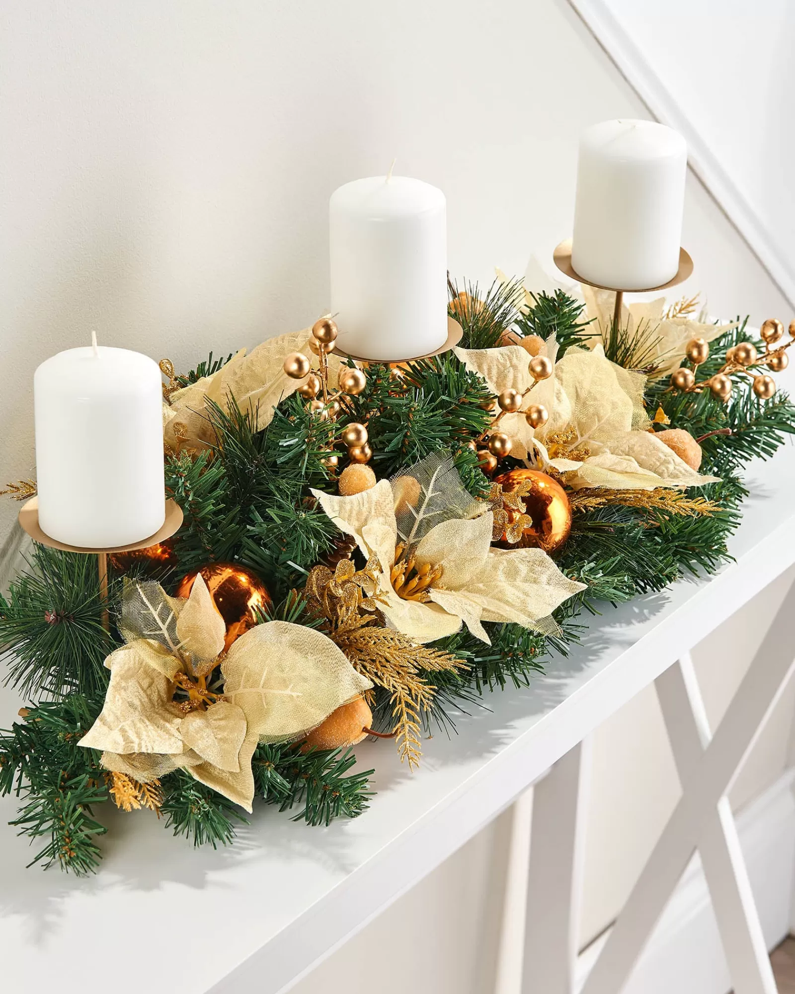 WeRChristmas Table Decorations | Candle Holder Garlands^3 Pillar Decorated Garland Candle Holder, Copper, 76 Cm