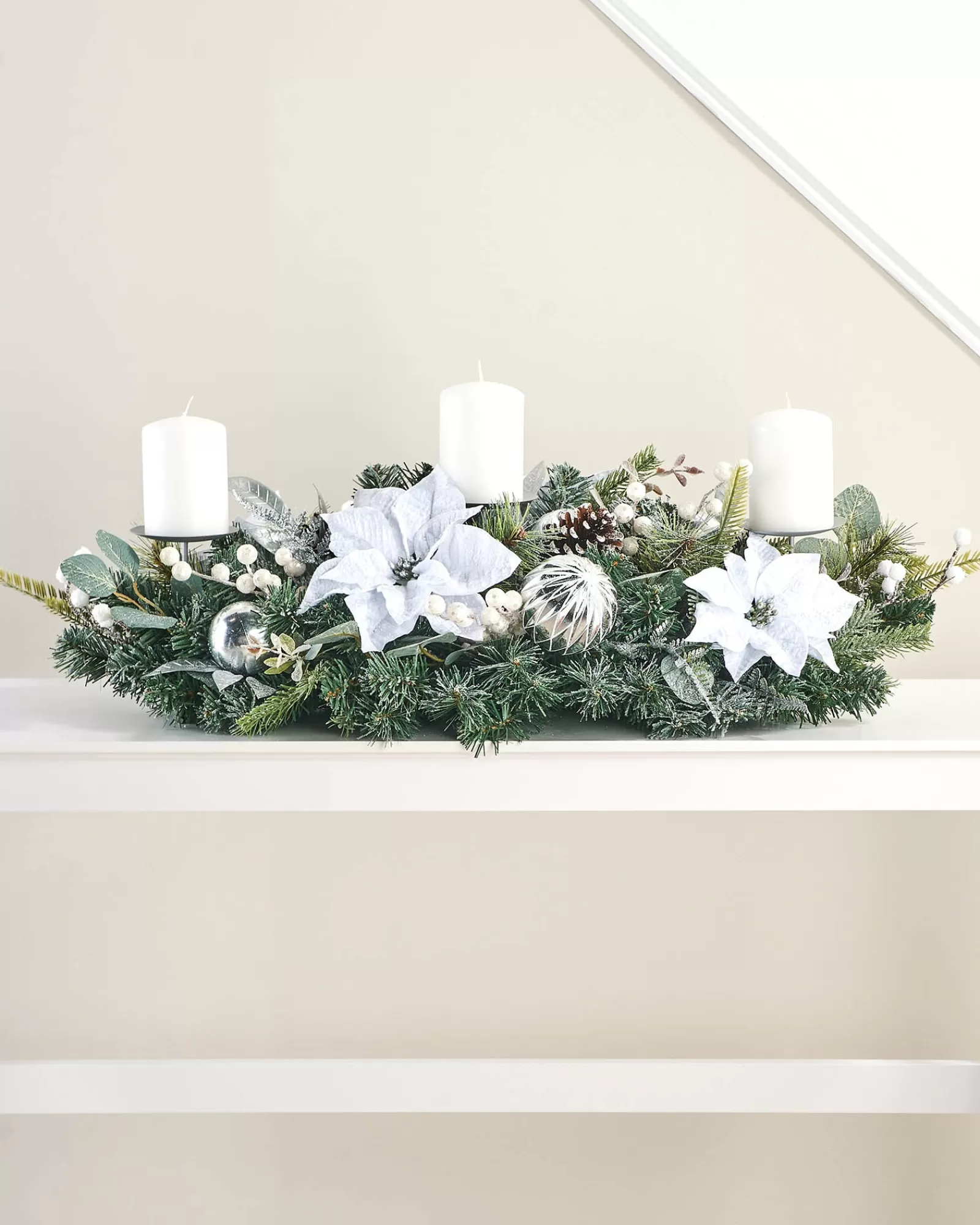 WeRChristmas Table Decorations | Candle Holder Garlands^3 Pillar Decorated Garland Candle Holder, White/Silver, 76 Cm