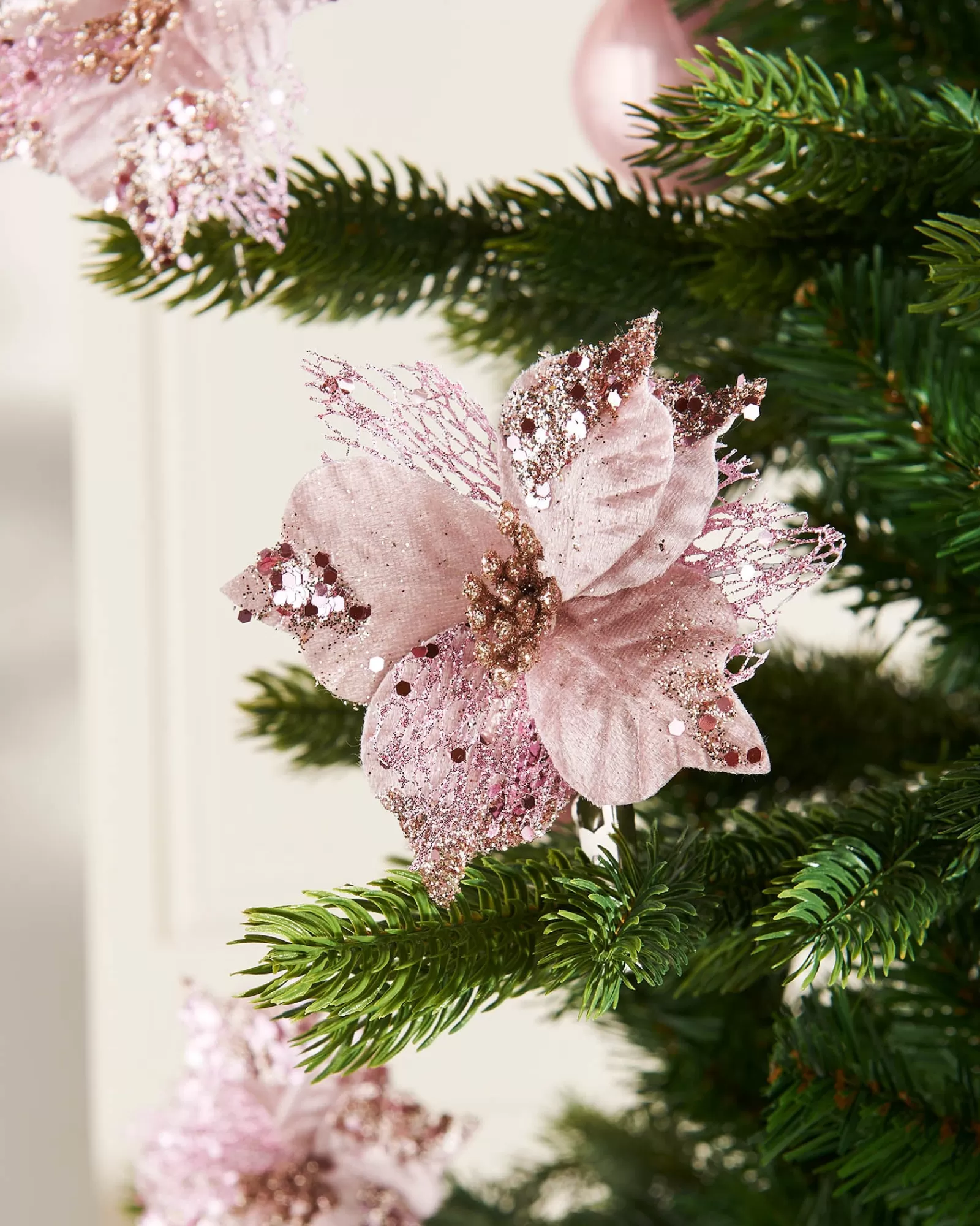 WeRChristmas Flowers & Foliage | Flowers & Foliage^Artificial Baby Pink Poinsettia Flower With Clip, 3 Pack, 12 Cm