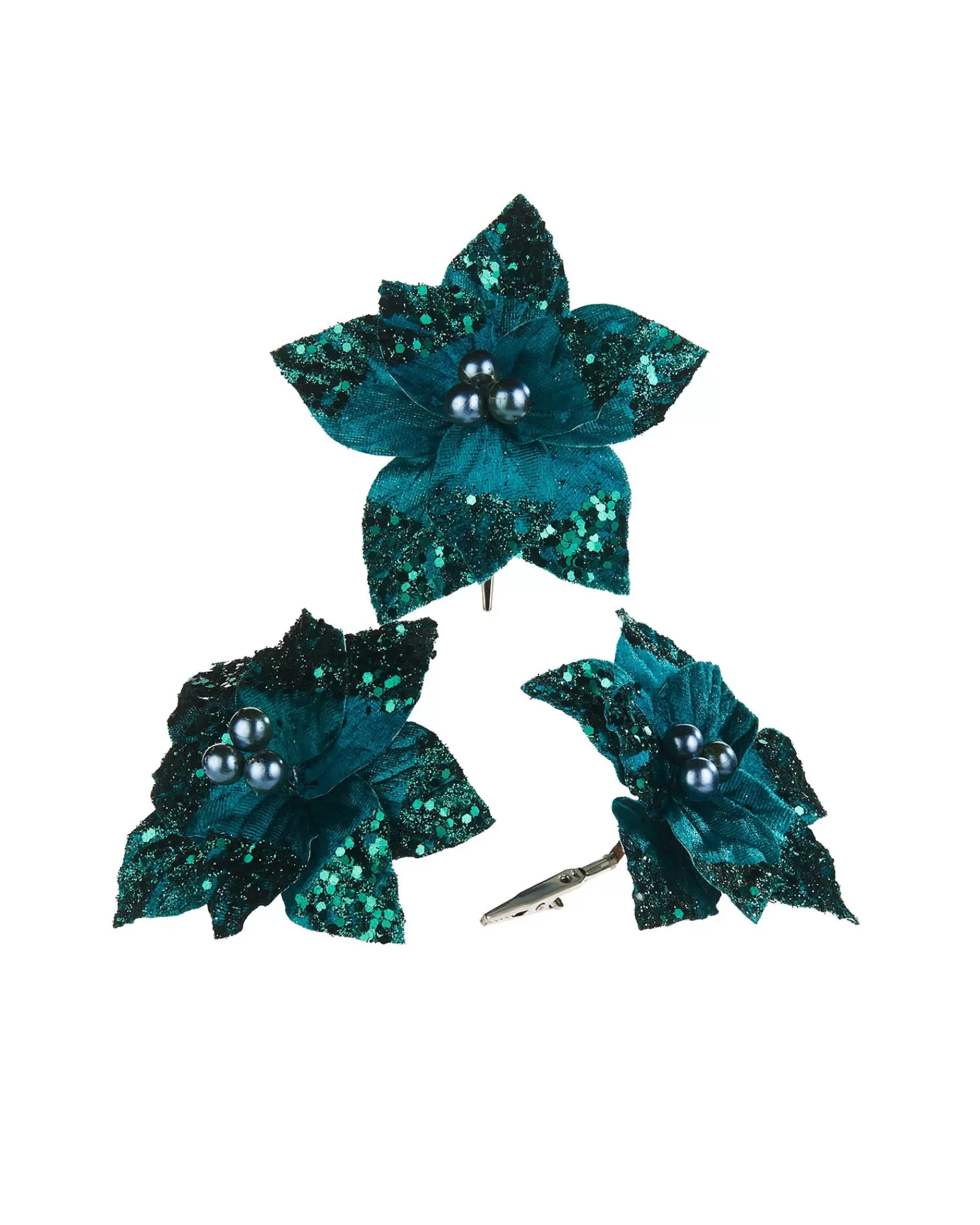 WeRChristmas Flowers & Foliage | Flowers & Foliage^Artificial Emerald Poinsettia Flower With Clip, 3 Pack, 12 Cm