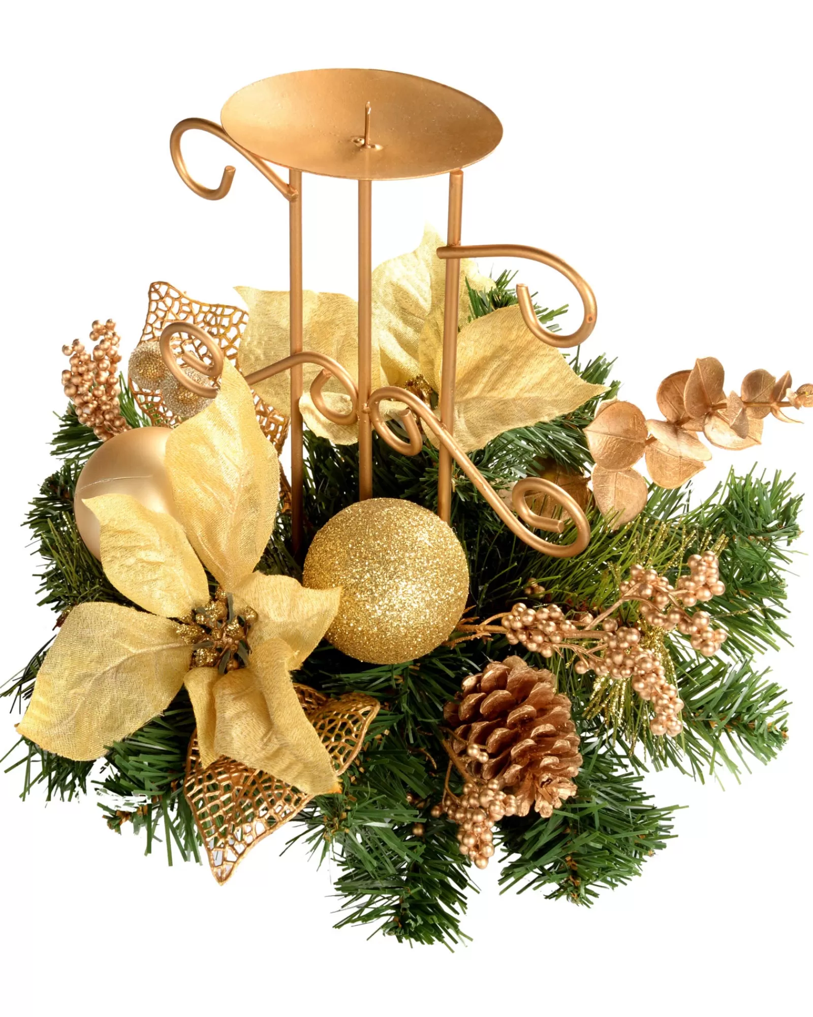 WeRChristmas Table Decorations | Candle Holder Garlands^Decorated Table Centre Piece Candle Holder - Cream/ Gold, Single Pillar