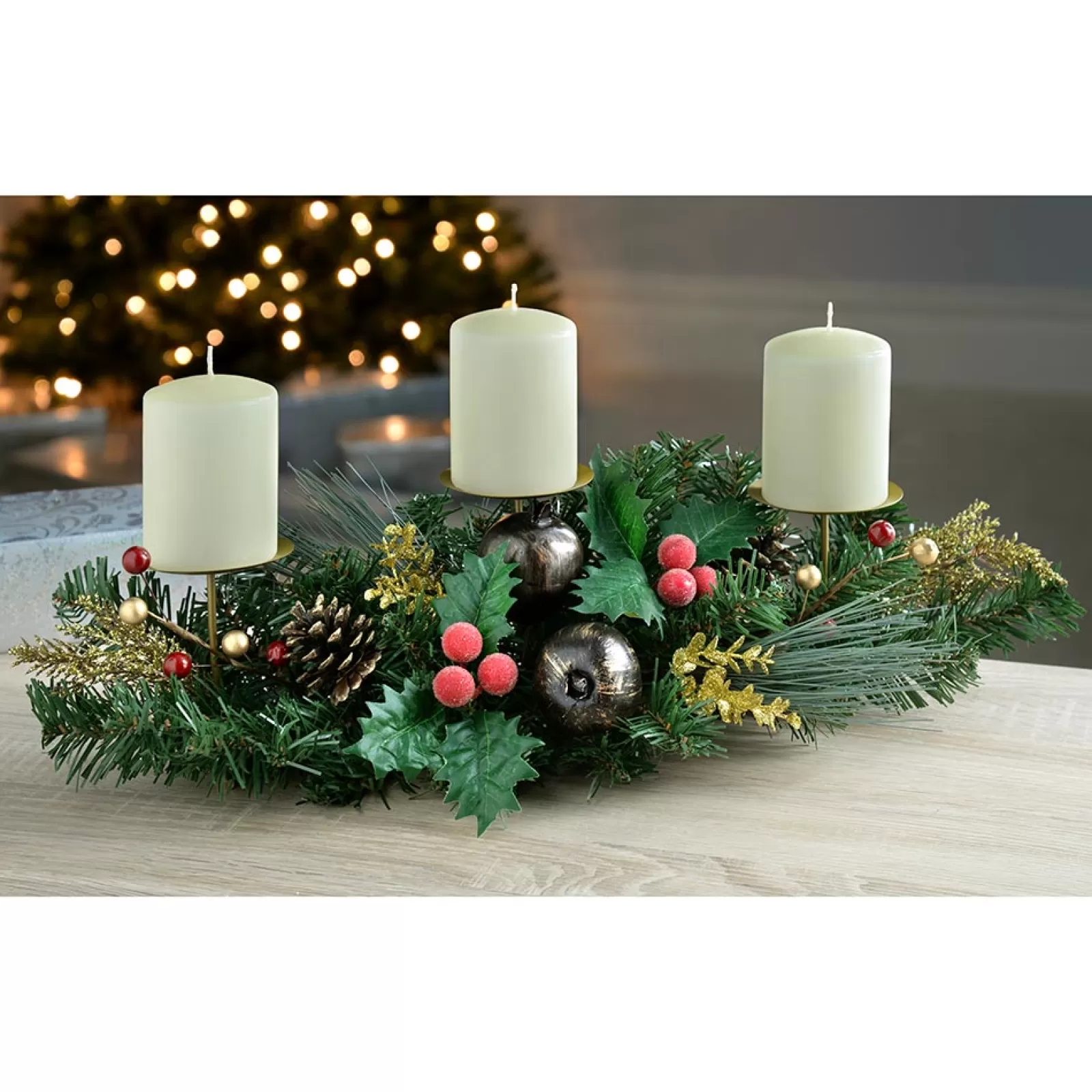 WeRChristmas Table Decorations | Candle Holder Garlands^Decorated Table Centre Piece Garland Candle Holder - Red/ Gold, 3 Pillar