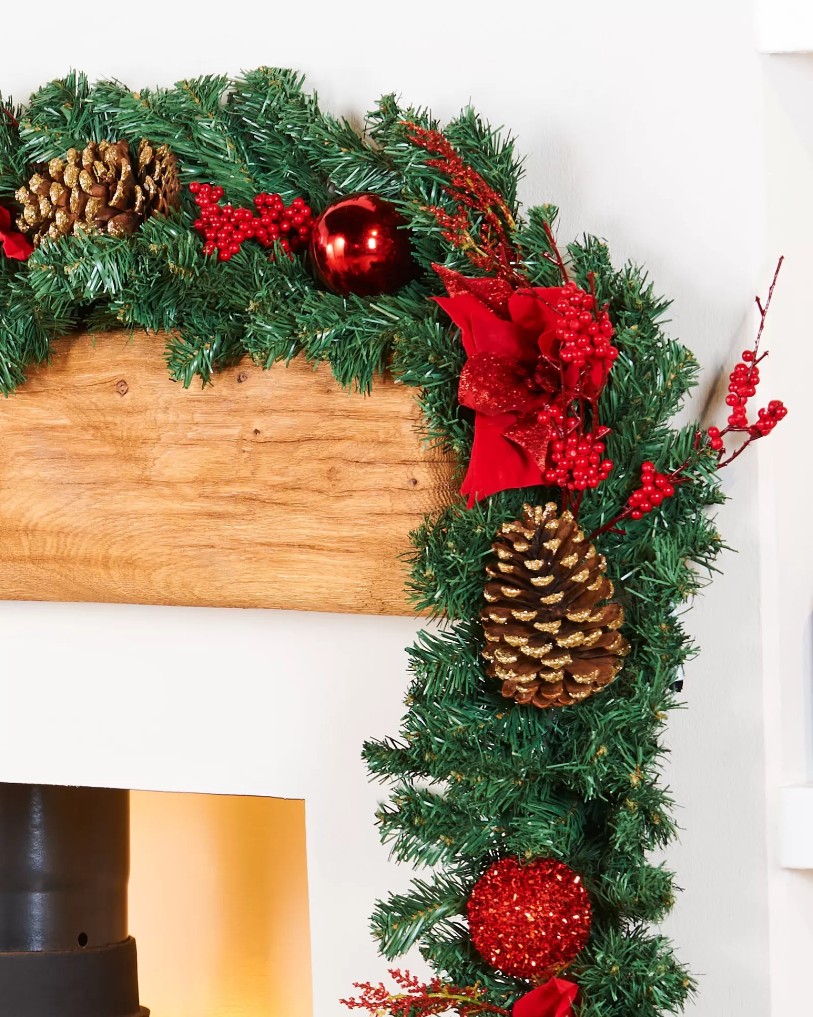 WeRChristmas Decorated Garlands | Pre Lit Garlands^Extra Thick Decorated Garland, Red/Gold, 9 Ft