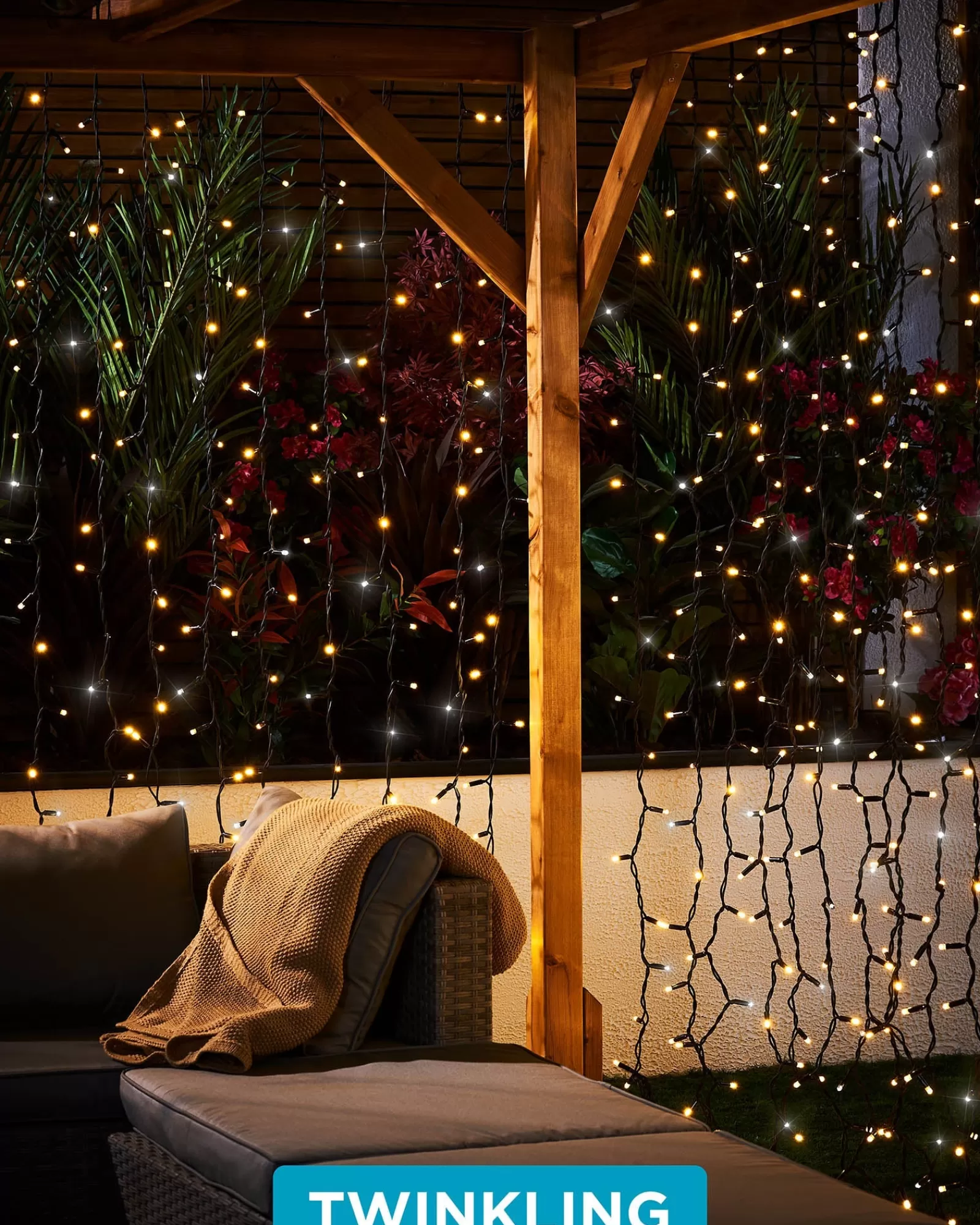 WeRChristmas Link Pro | Curtain & Net Lights^LINK PRO LED Curtain Lights, Black Cable, 2.5 M Drop, Warm White / White