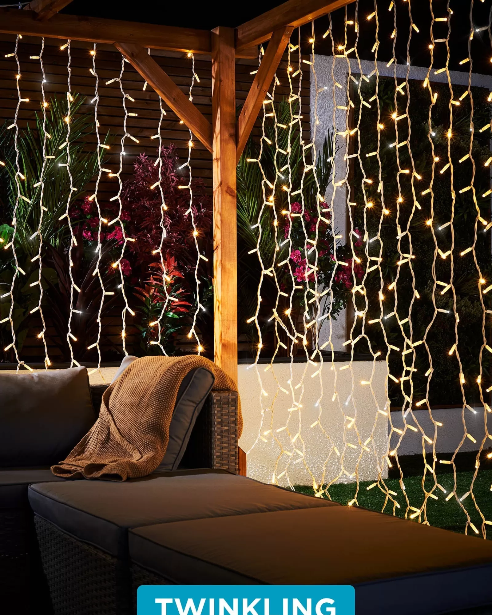 WeRChristmas Link Pro | Curtain & Net Lights^LINK PRO LED Curtain Lights, White Cable, 2.5 M Drop, Warm White / White