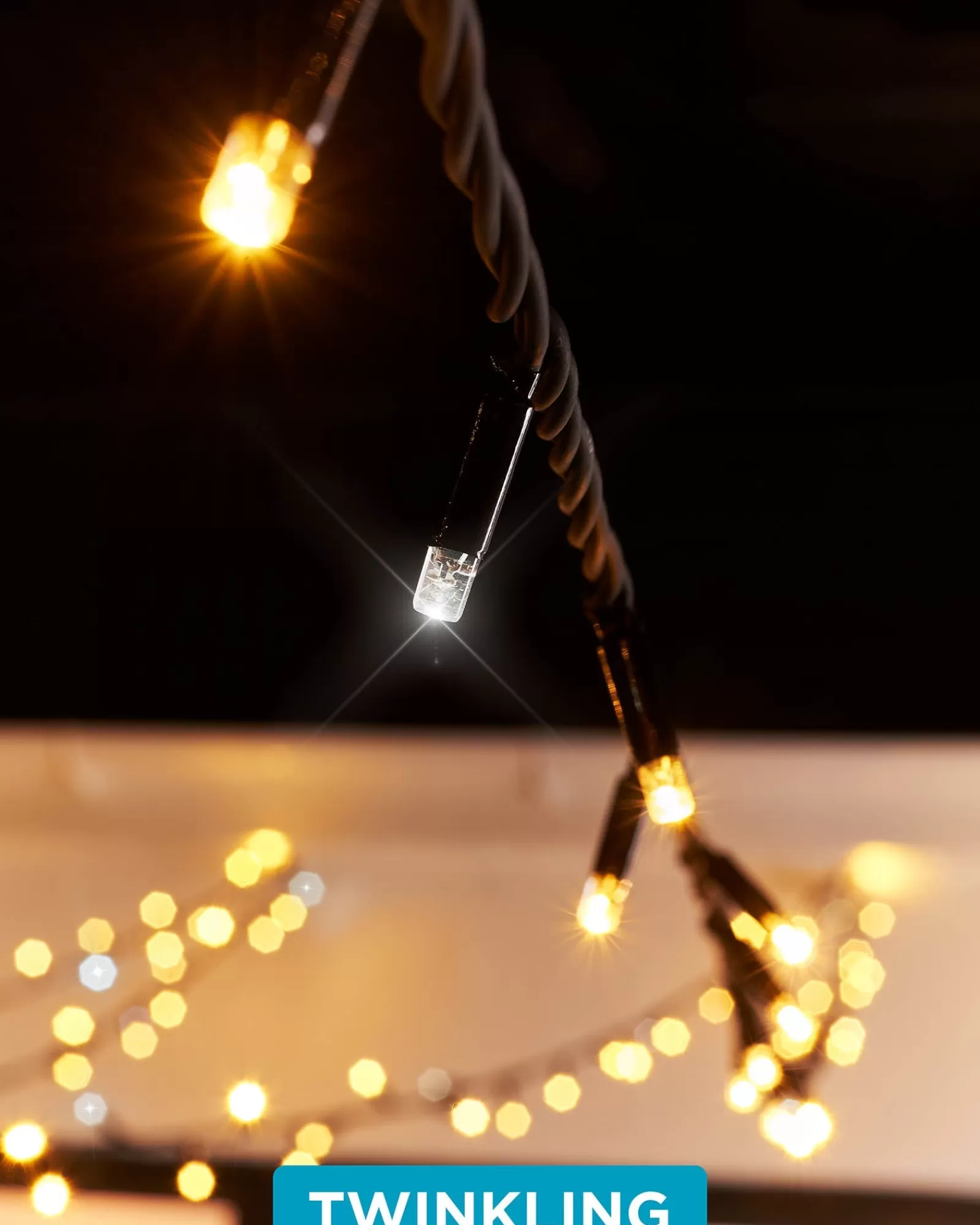 WeRChristmas Link Pro | Connectable Lights^LINK PRO Twinkle LED String Lights, Black Cable, Warm White / White