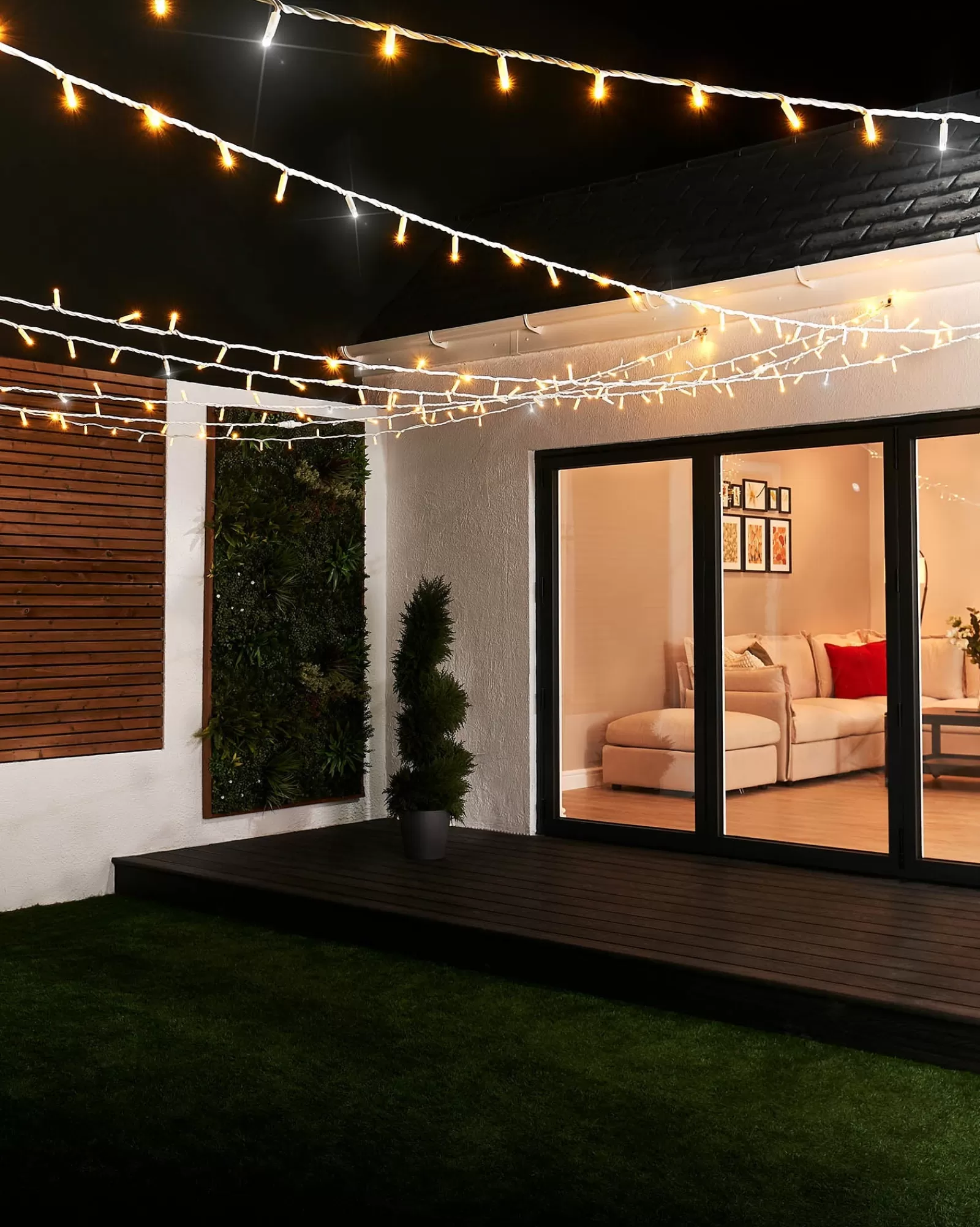 WeRChristmas Link Pro | Connectable Lights^LINK PRO Twinkle LED String Lights, White Cable, Warm White / White