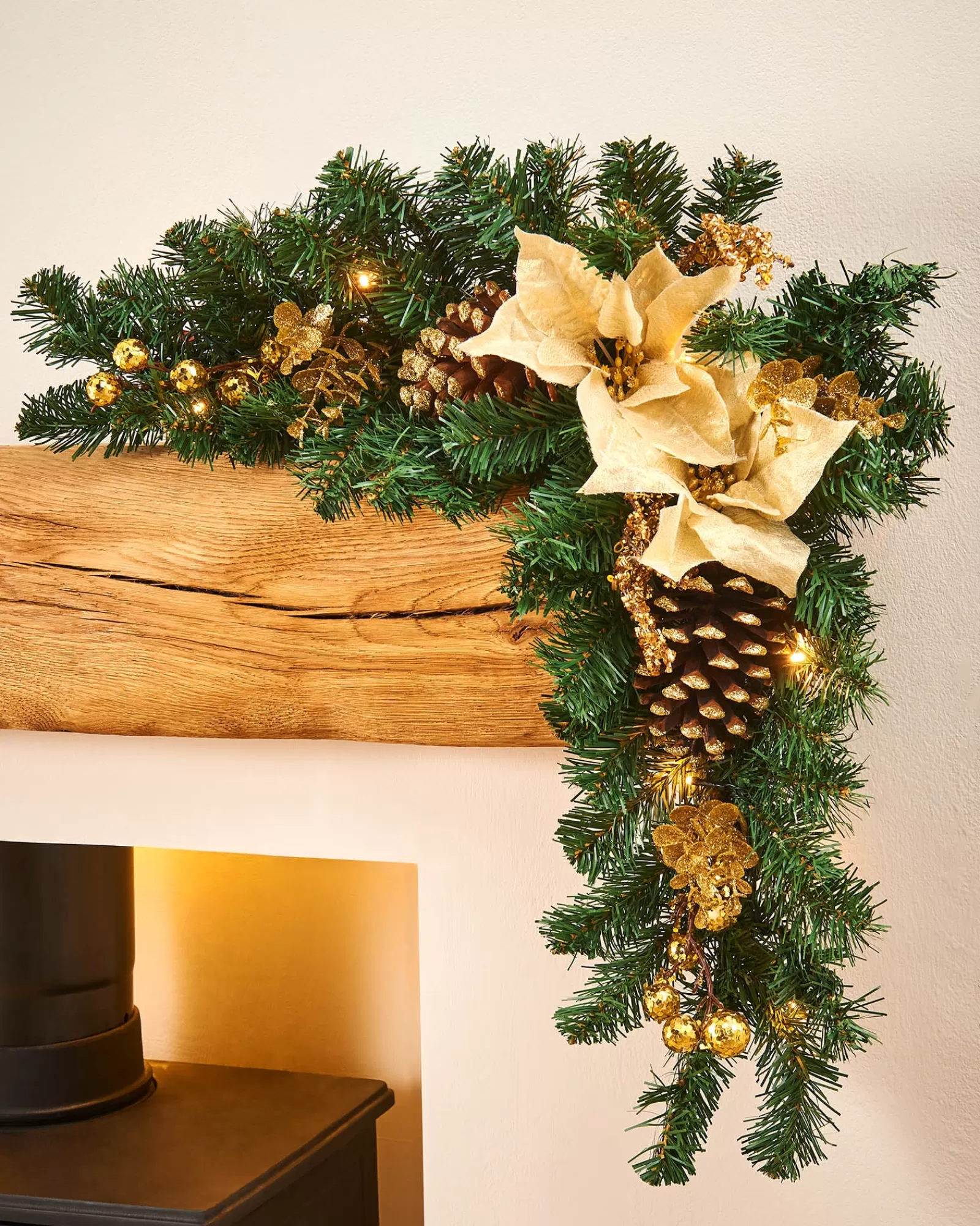 WeRChristmas Decorated Garlands | Pre Lit Garlands^Pre-Lit Decorated Arch Garland, Cream/Gold, 3 Ft