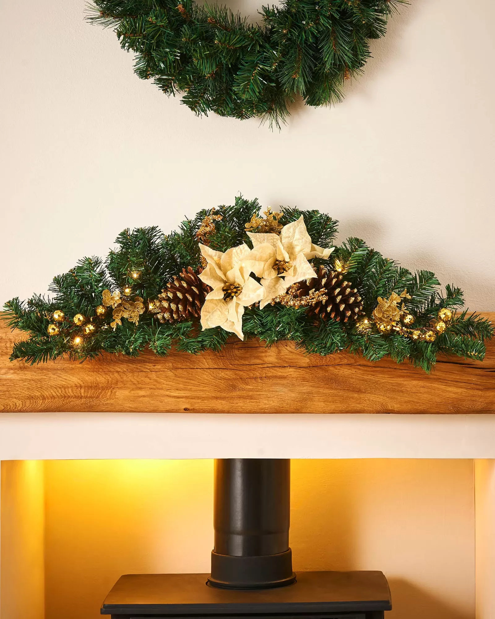 WeRChristmas Decorated Garlands | Pre Lit Garlands^Pre-Lit Decorated Arch Garland, Cream/Gold, 3 Ft