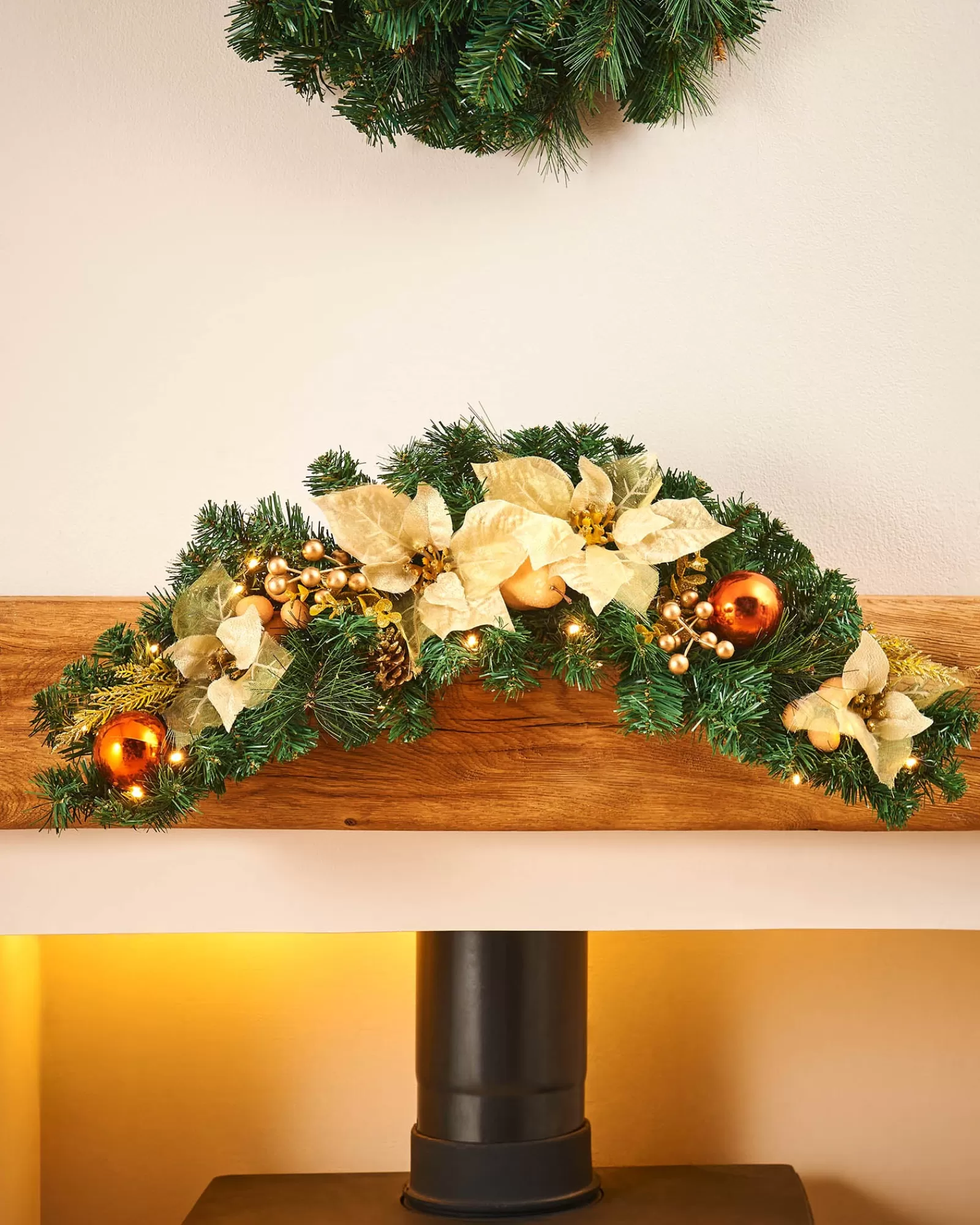 WeRChristmas Decorated Garlands | Pre Lit Garlands^Pre-Lit Decorated Arch Garland With 20 Warm White LEDs, Copper/Gold, 3 Ft