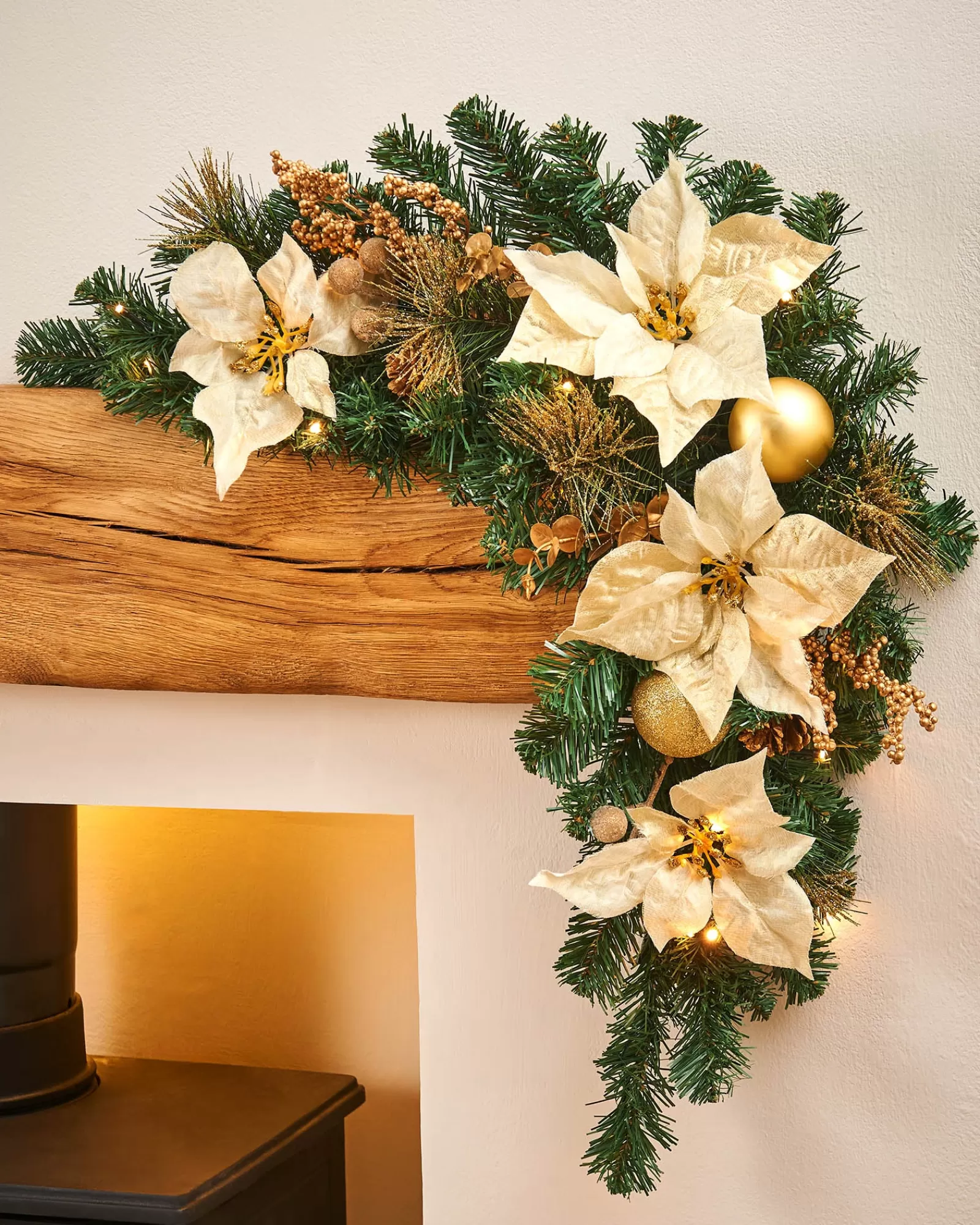 WeRChristmas Decorated Garlands | Pre Lit Garlands^Pre-Lit Decorated Garland Arch, Cream/Gold, 3 Ft