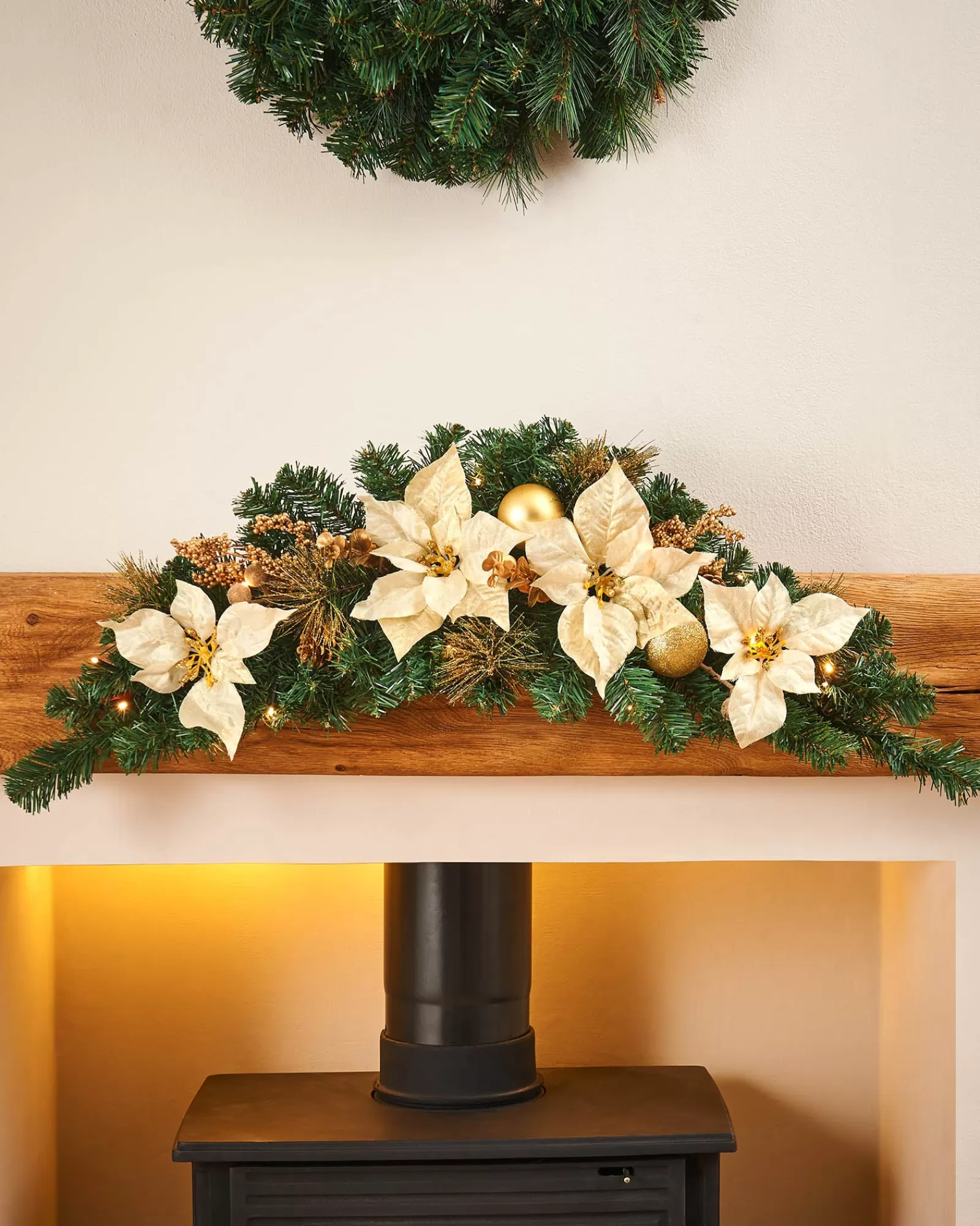 WeRChristmas Decorated Garlands | Pre Lit Garlands^Pre-Lit Decorated Garland Arch, Cream/Gold, 3 Ft