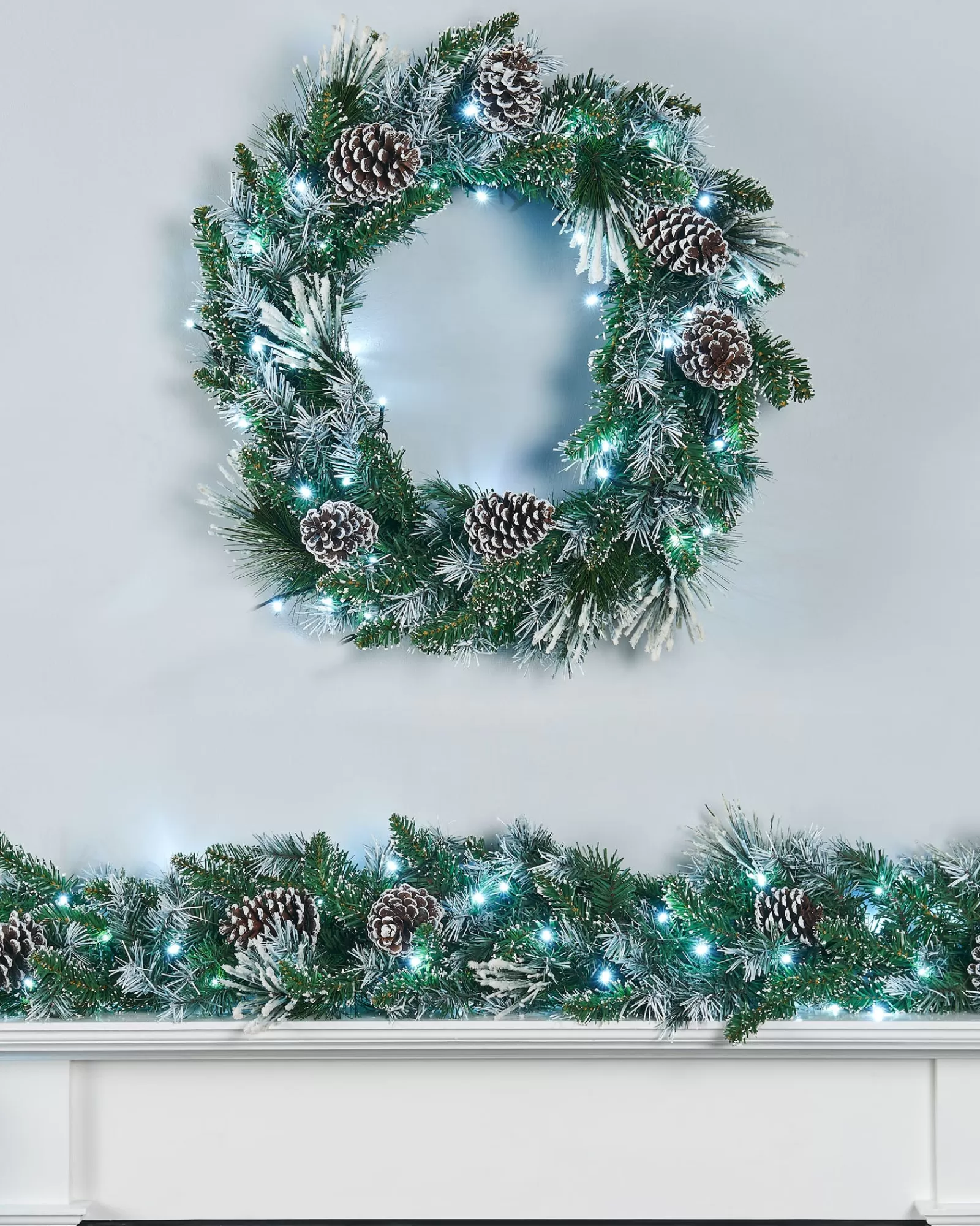 WeRChristmas Snow Flocked Garlands | Decorated Garlands^Pre-Lit Decorated Snow Flocked Garland, Pinecones, 9 Ft