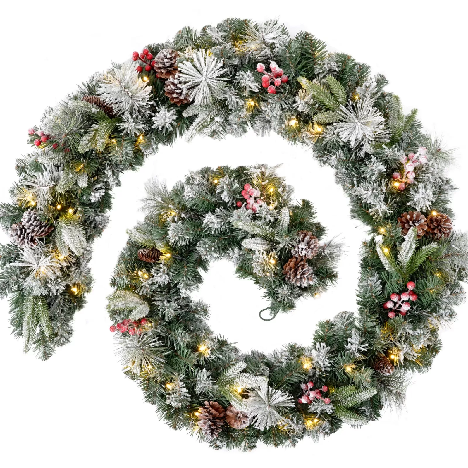 WeRChristmas Snow Flocked Garlands | Decorated Garlands^Pre-Lit Extra Thick Mixed Pine Snow Flocked Garland, Pinecones & Berries, 9 Ft