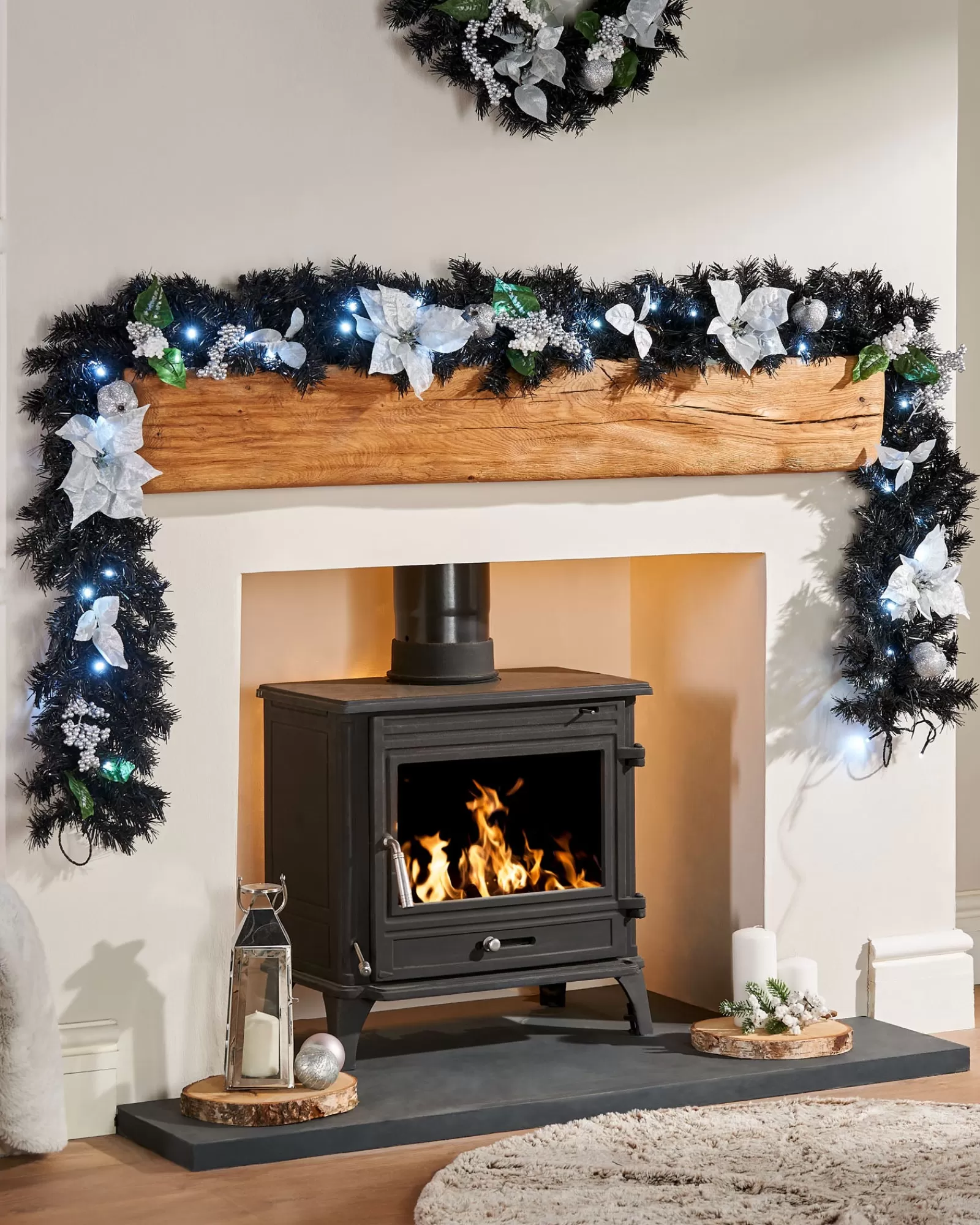WeRChristmas Pre Lit Garlands | Decorated Garlands^Pre-Lit Multi-Function Decorated Garland, Black/Silver, 9 Ft
