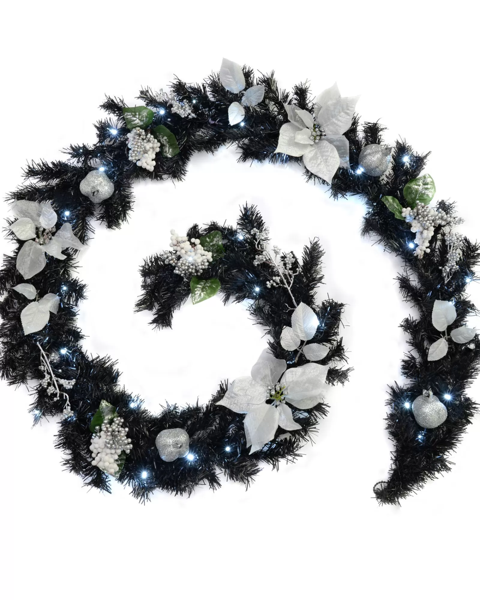 WeRChristmas Pre Lit Garlands | Decorated Garlands^Pre-Lit Multi-Function Decorated Garland, Black/Silver, 9 Ft