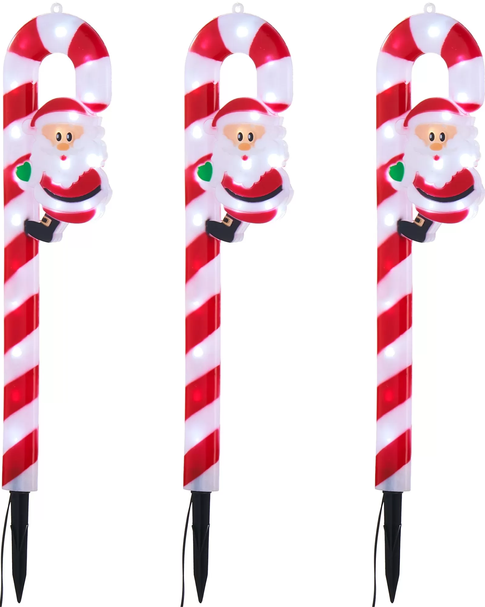 WeRChristmas Pathway Lights^Set Of 3 Candy Cane Pathway Stake Lights, 60 Cm
