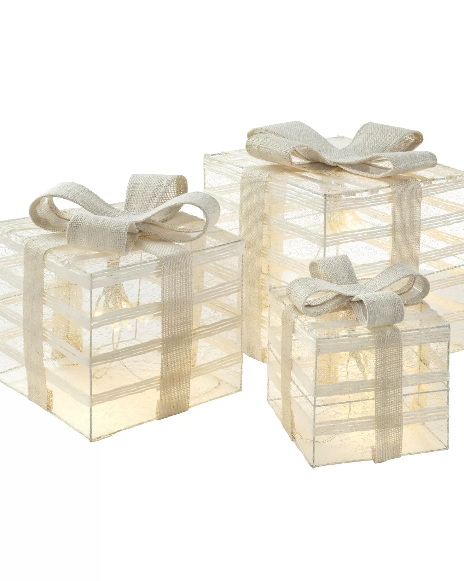 WeRChristmas Table Decorations^Set Of 3 Pre-Lit Paper String And Gauze Gift Boxes, 26 Cm