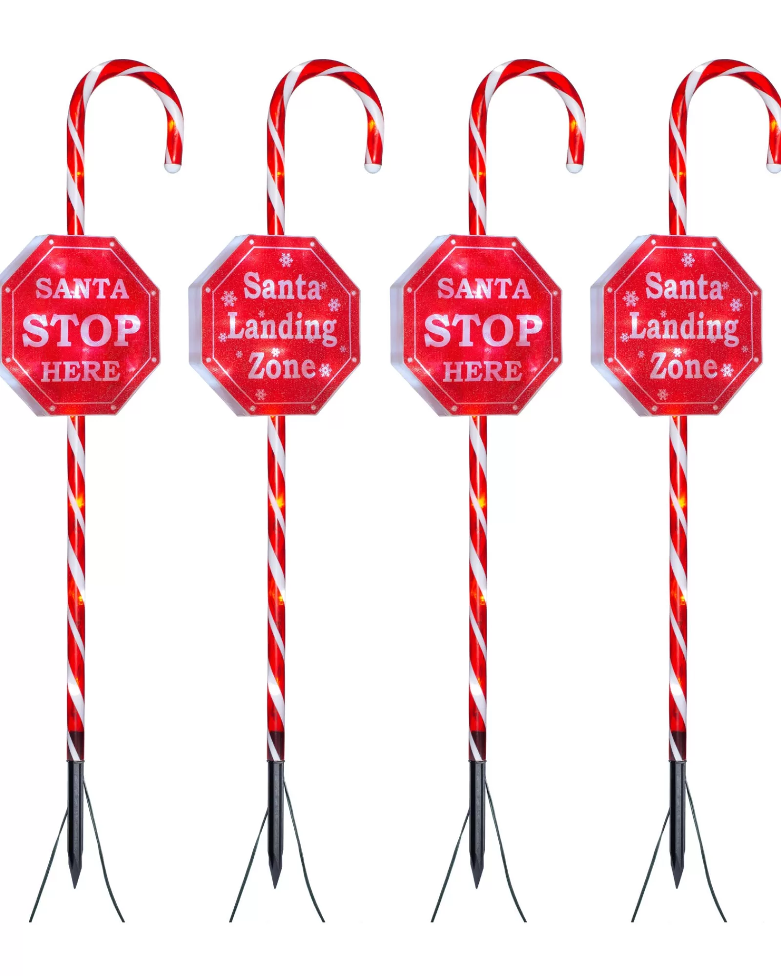 WeRChristmas Pathway Lights^Set Of 4 Candy Cane Pathway Stake Lights, 80 Cm